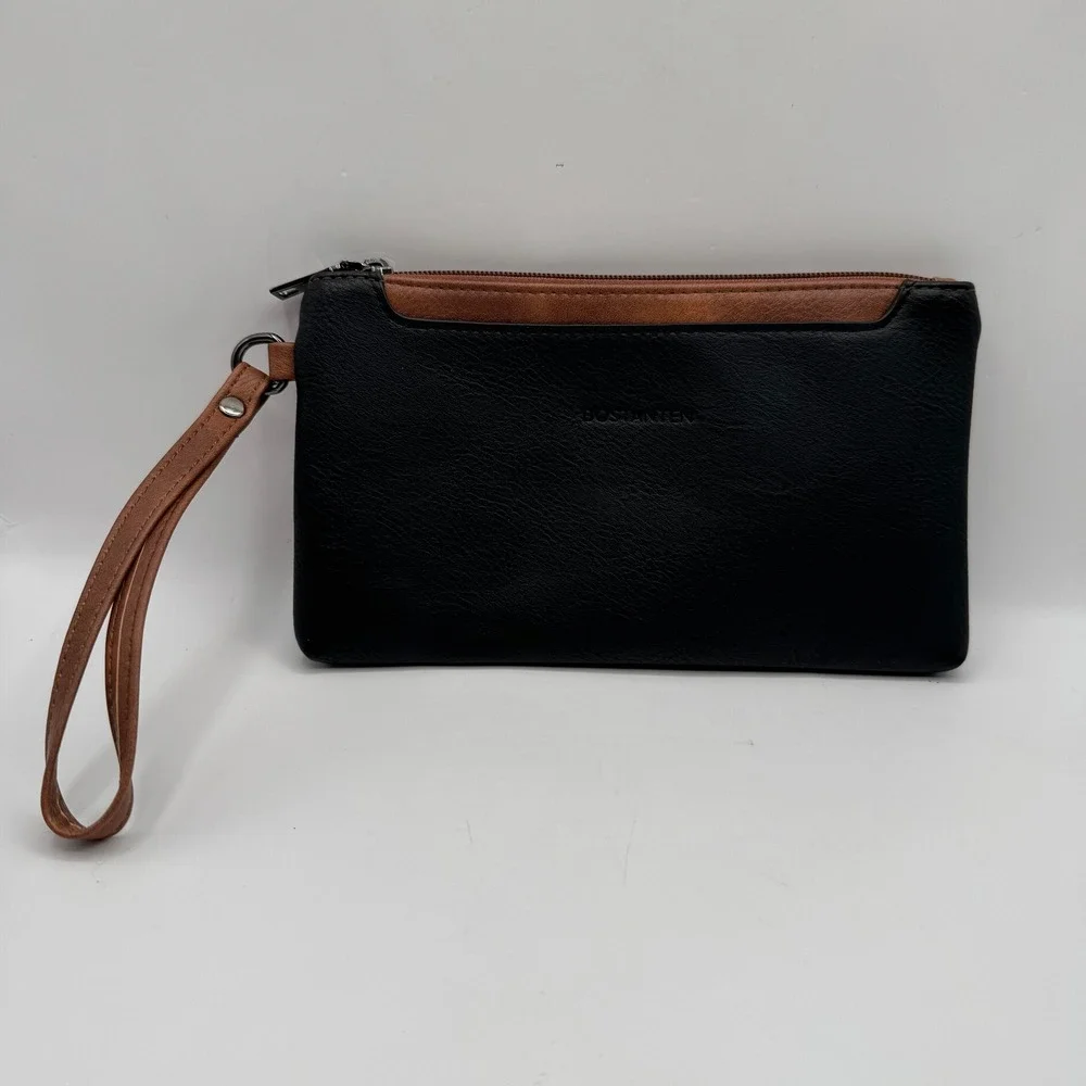 Bostanten Wristlet Clutch Womens Black Brown Faux Leather Two Tone Slim Bag